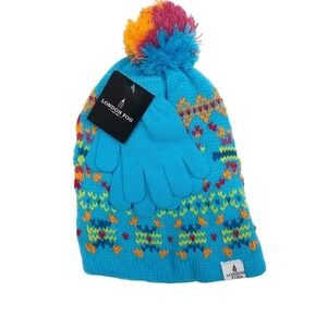 London Fog Girls Hat With Pom Pom and Glove Set One Size Fits Most New with Tags
